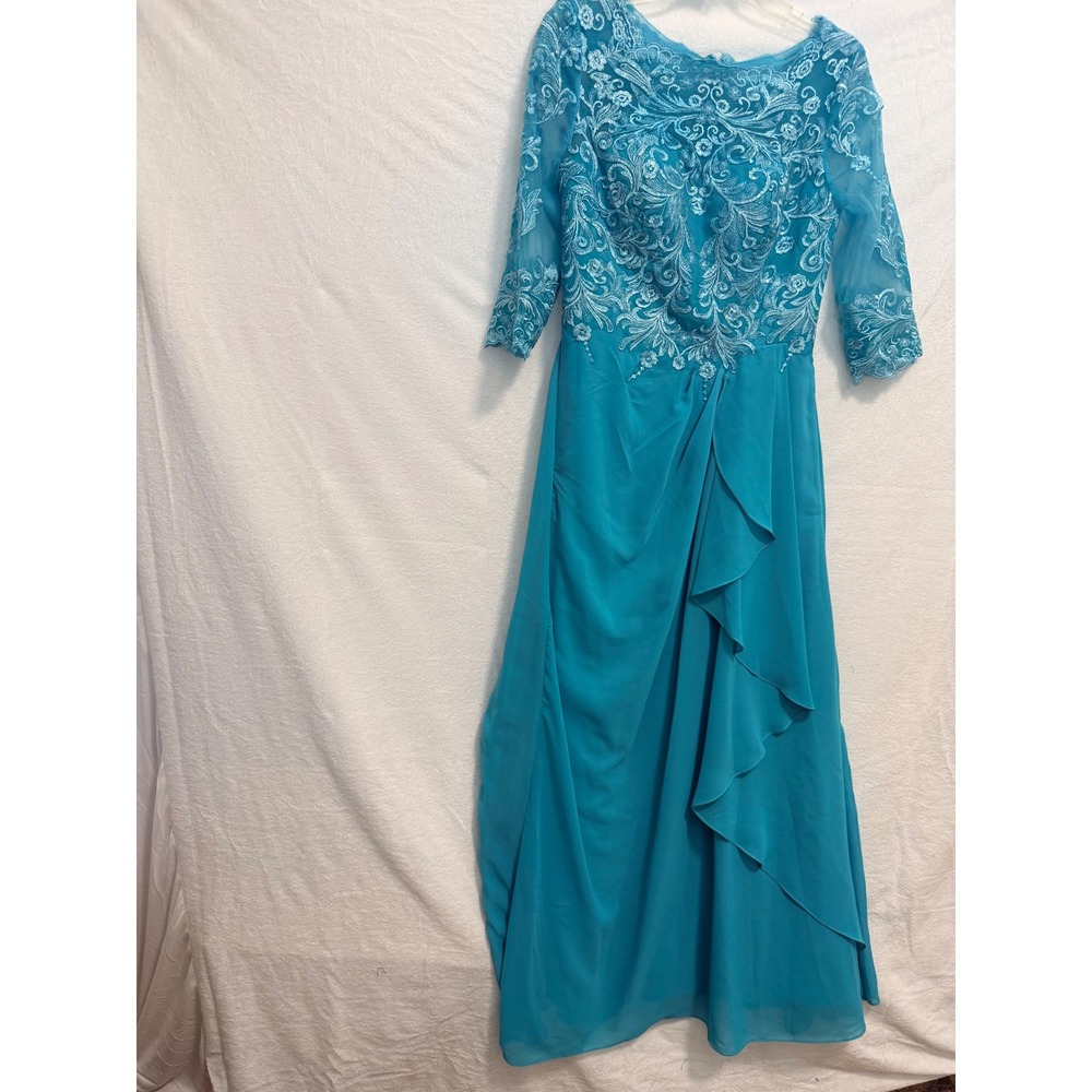 Gown Gallery Turquoise Blue embroidered Formal Evening Gown Dress Size 8